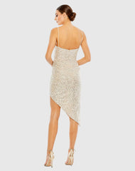 Silver Sequined Cowl Neck Faux Wrap Dress
