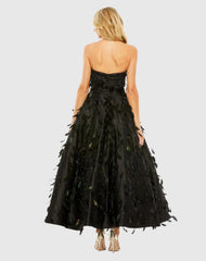 Black Strapless Feather Embellished Ball Gown