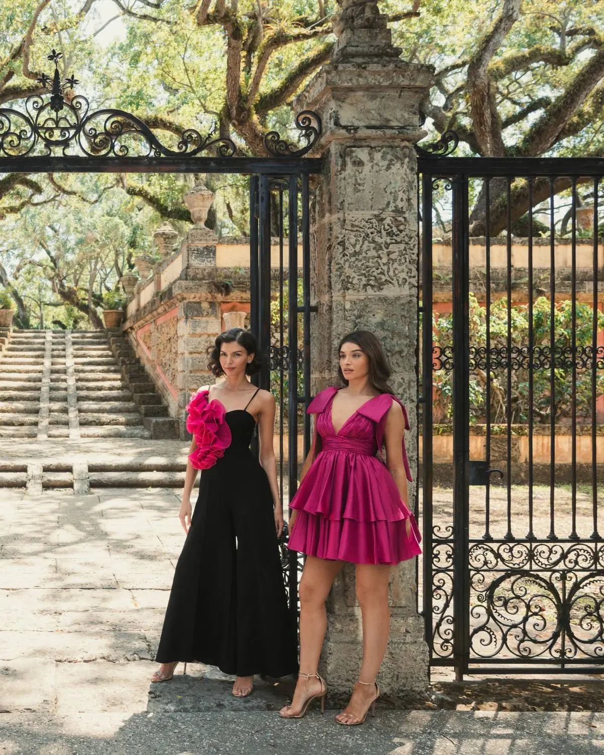 Pink Oversized Bow Deep V Ruffle Mini Dress