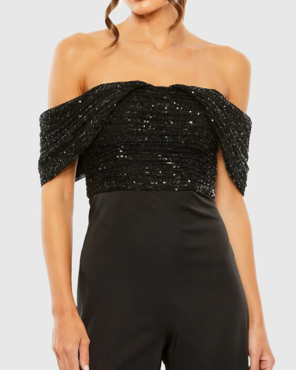 Black Sequined Off The Shoulder Jumpsuit