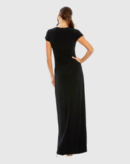 Black Slit Gown with Side Beaded Detail