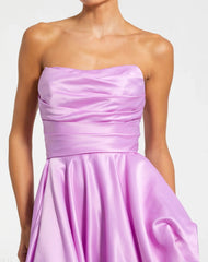 Purple Strapless Ruched High Low Gown