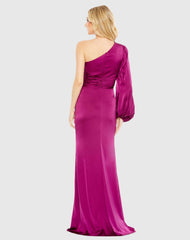 Purple Asymmetrical One Shoulder Single Long Sleeve Gown