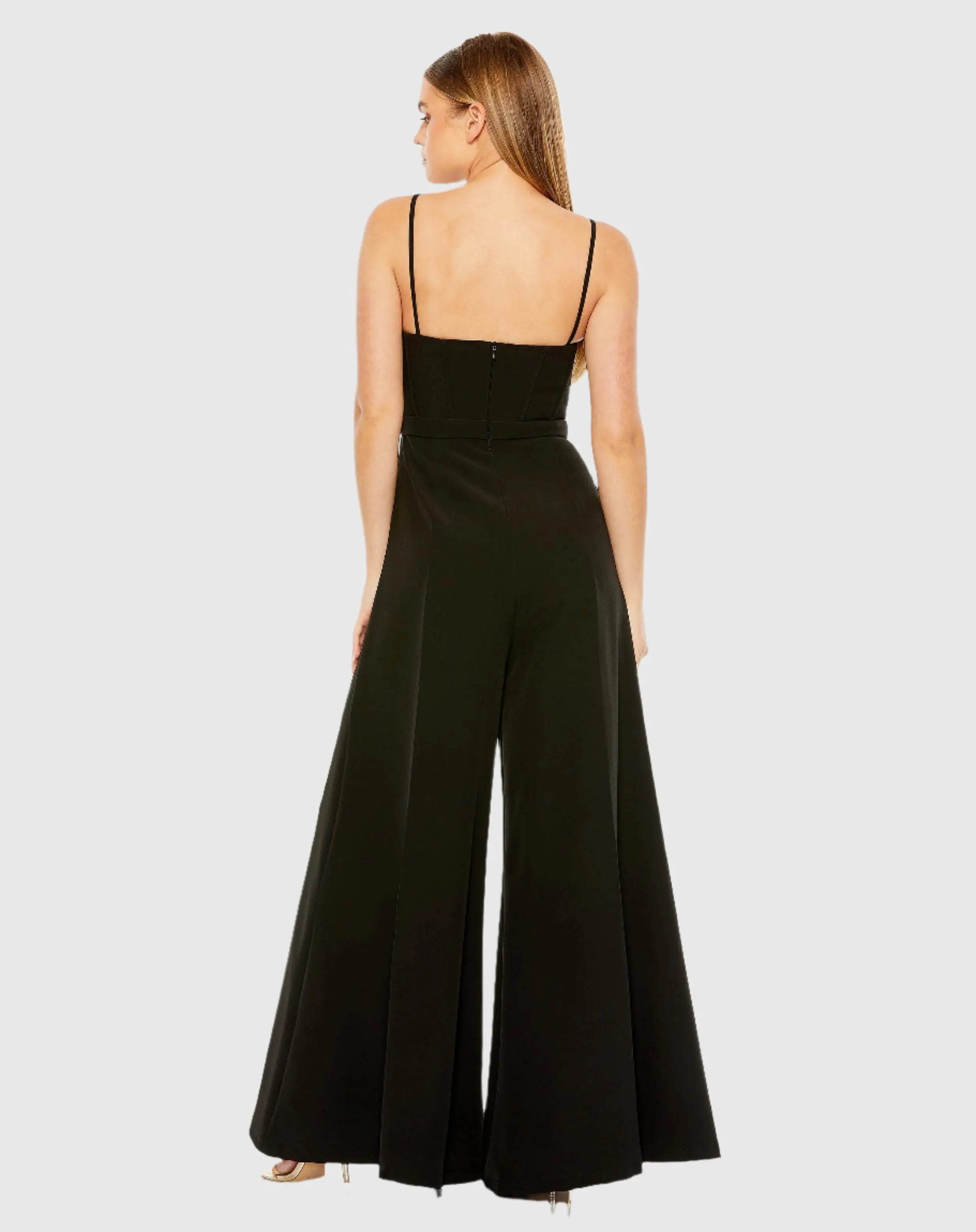 Black Spaghetti Strap Beaded Bustier Top Jumpsuit