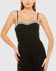 Black Spaghetti Strap Beaded Bustier Top Jumpsuit