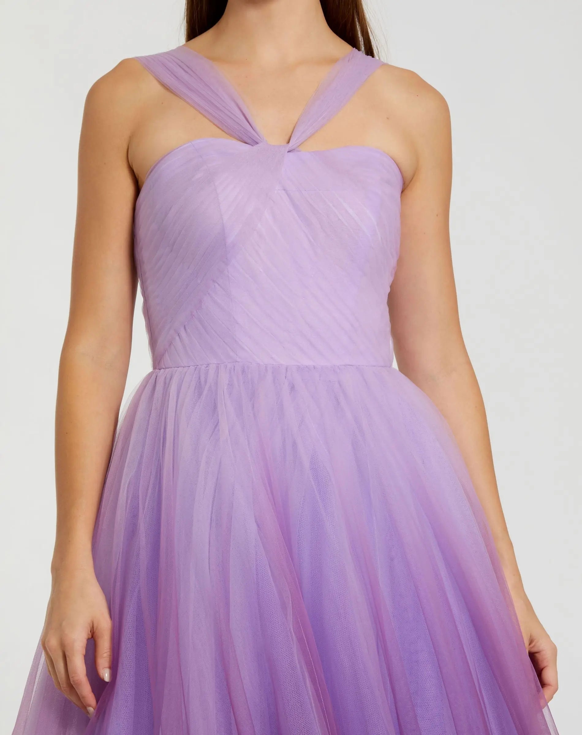 Purple Cross Front Strap Ombre Tulle Gown