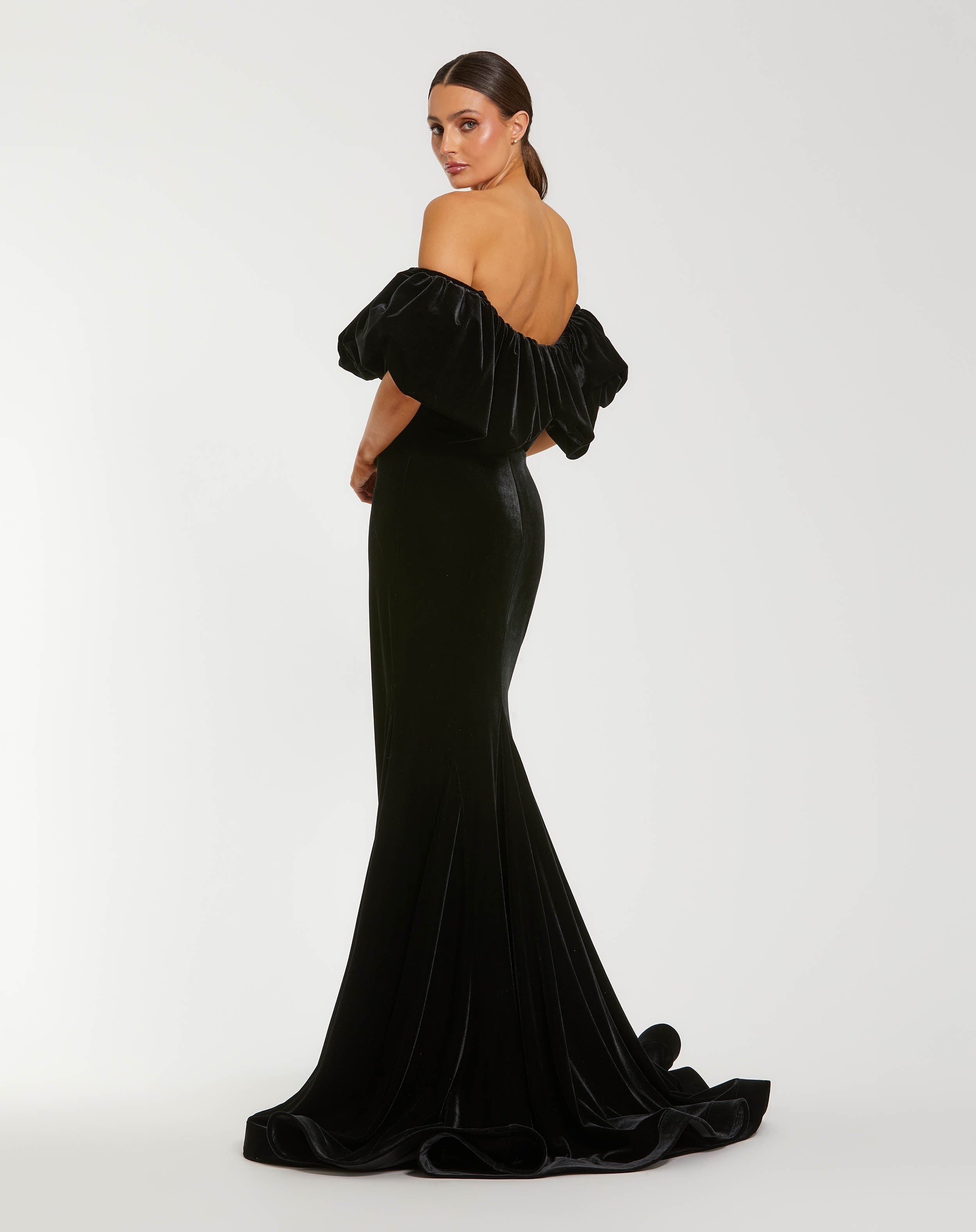 Black Off The Shoulder Velvet Bustier Mermaid Gown