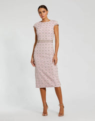 Hand Embellished High Neck Midi Dress