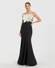 Strapless Crepe Mermaid Gown With 3D Flowers