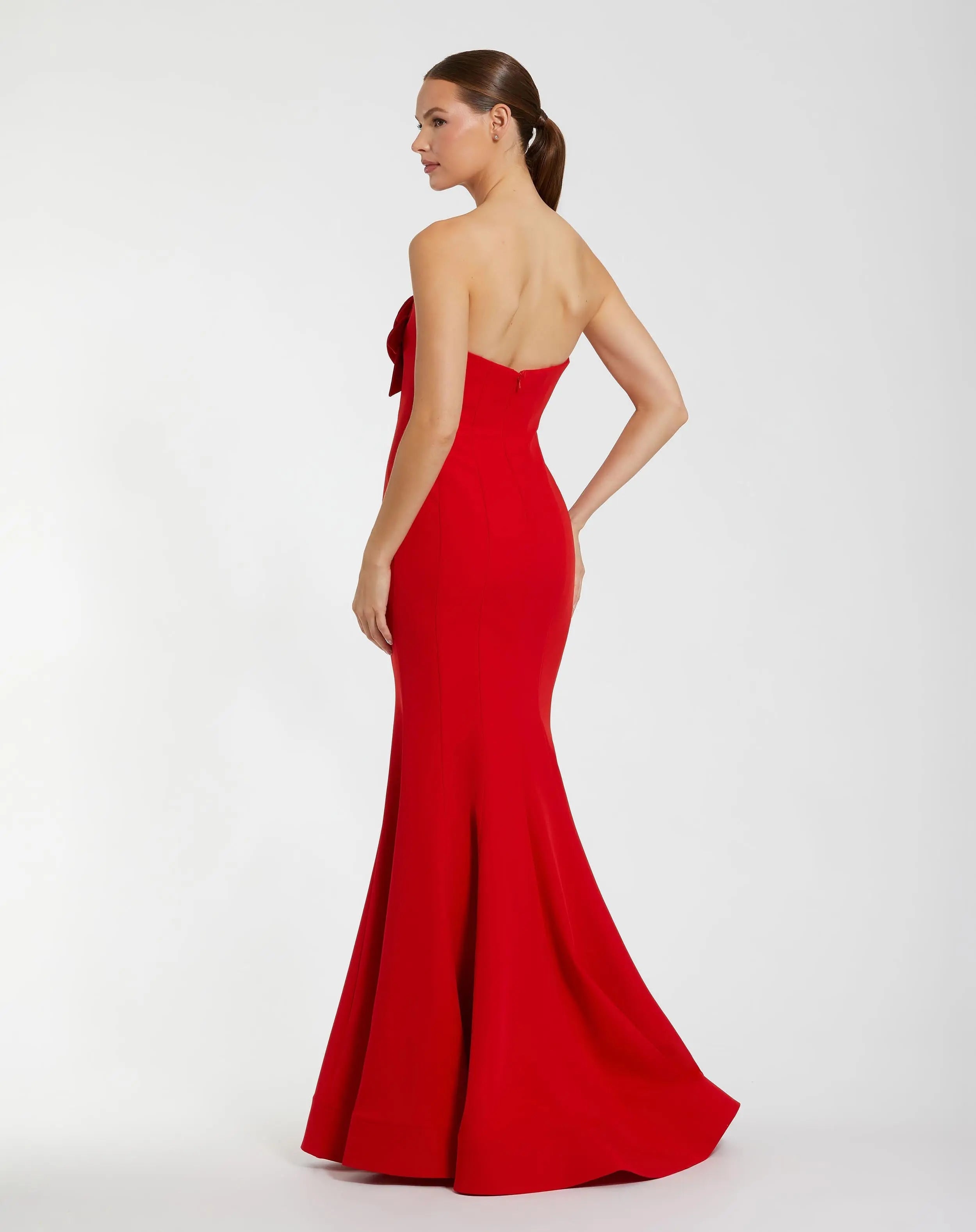 Red Strapless Mermaid Gown With 3D Flowers