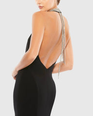 Black Beaded Halter Jersey Gown