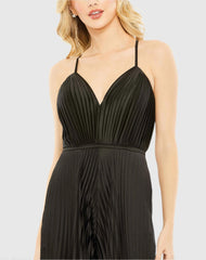 Black Pleated Plunge Neck Wide Leg Jumpsuit
