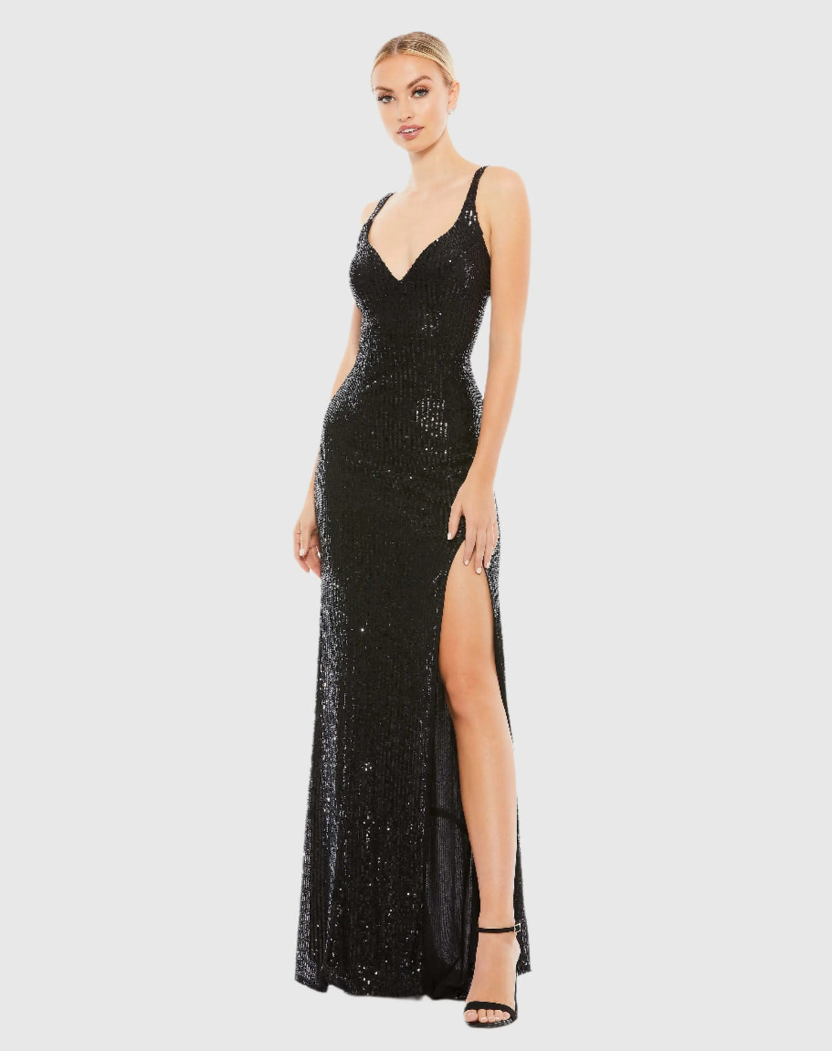 Black Fully Sequined Scoop Back Gown