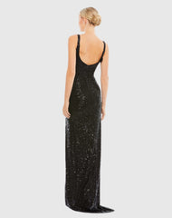 Black Fully Sequined Scoop Back Gown