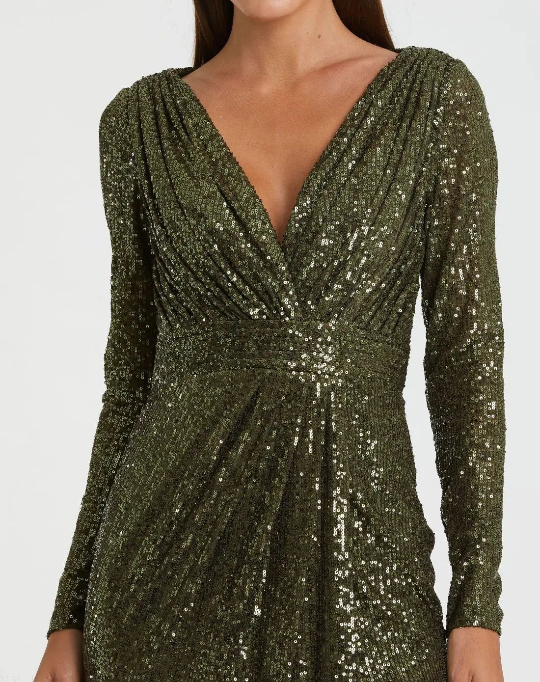 Green Sequined Long Sleeve Gown