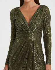 Green Sequined Long Sleeve Gown