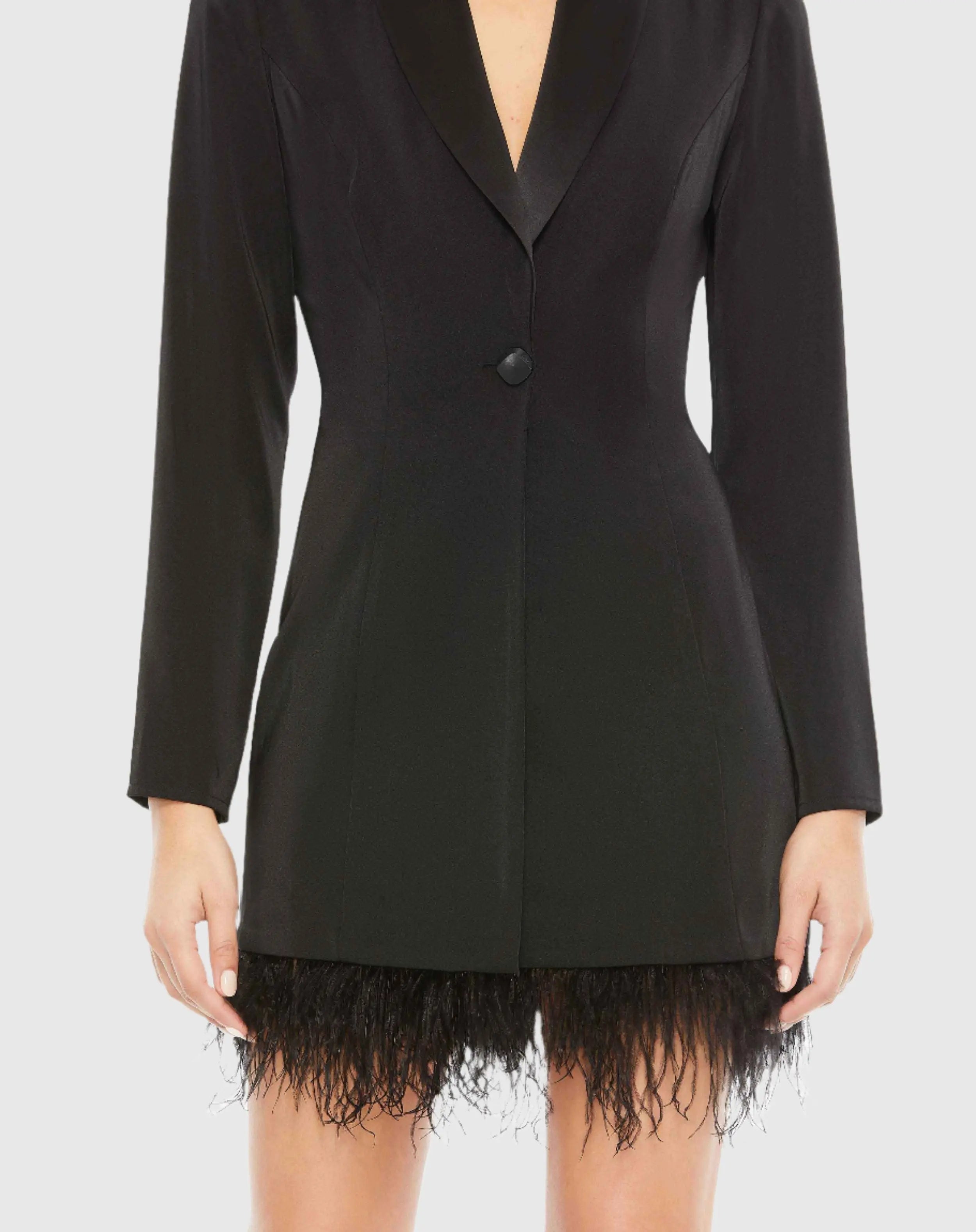 Black Feathered Trim Tuxedo Dress