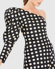 Black One Sleeve Polka Dot Gown
