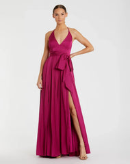 Dark Purple Halter Neck Charmeuse Gown