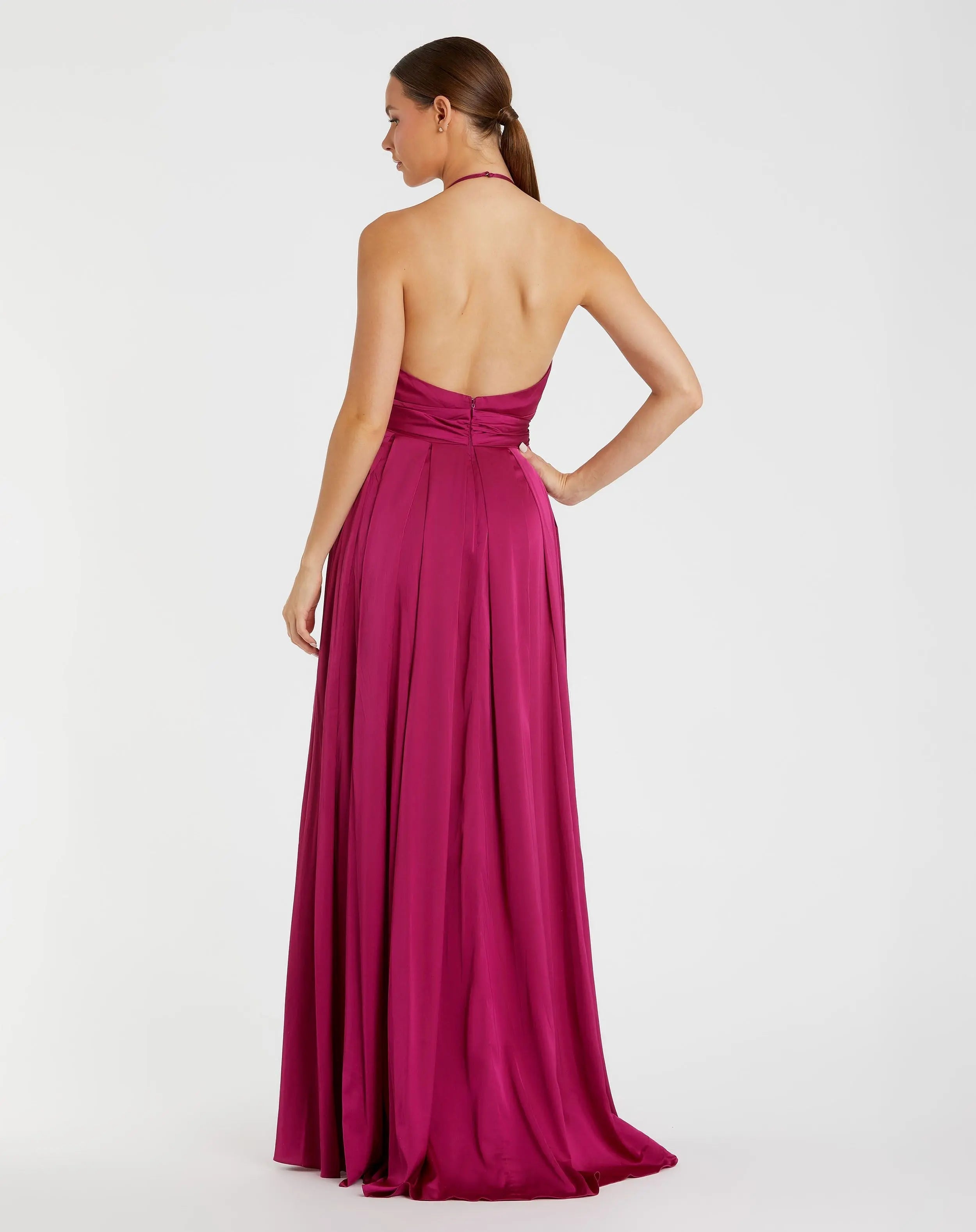Dark Purple Halter Neck Charmeuse Gown