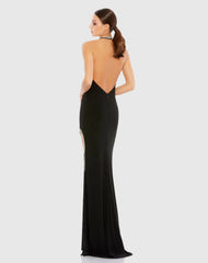 Black Rhinestone Accented Halter Gown