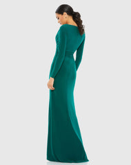 Green V-Neck Long Sleeve High Slit Gown
