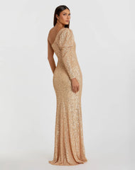 Gold Sequined One Shoulder Trumpet Gown