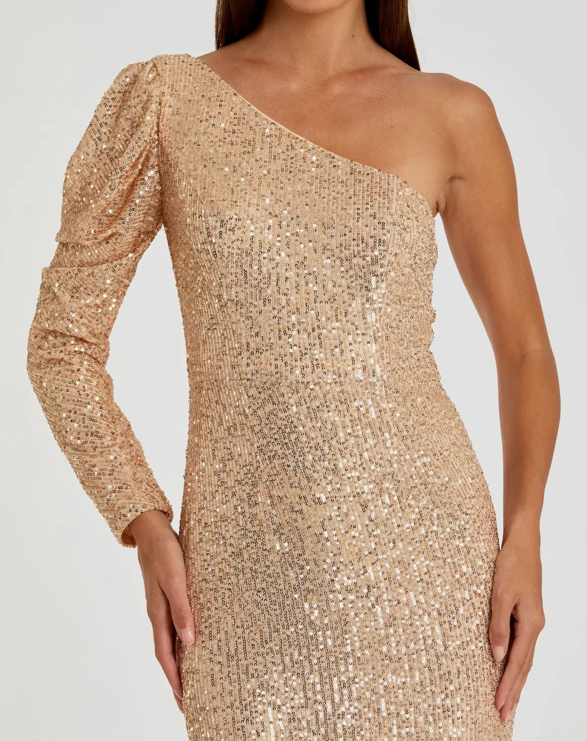 Gold Sequined One Shoulder Trumpet Gown