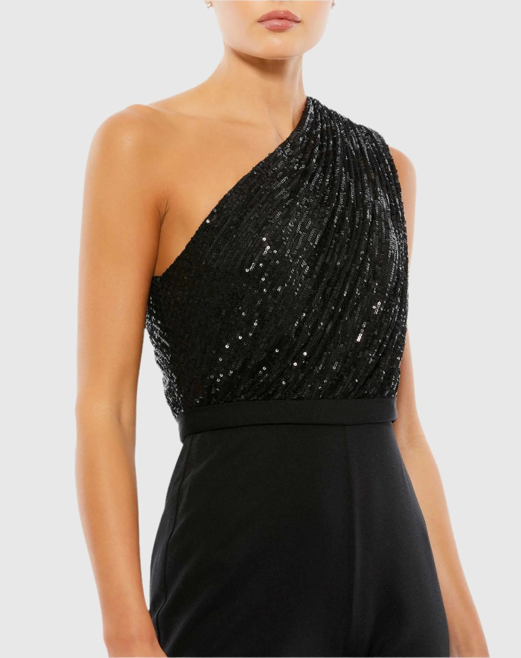 Black Sequined One Shoulder Jumpsuit