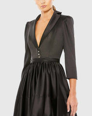 Black Satin Lapel A-Line Blazer Mini Dress - FINAL SALE