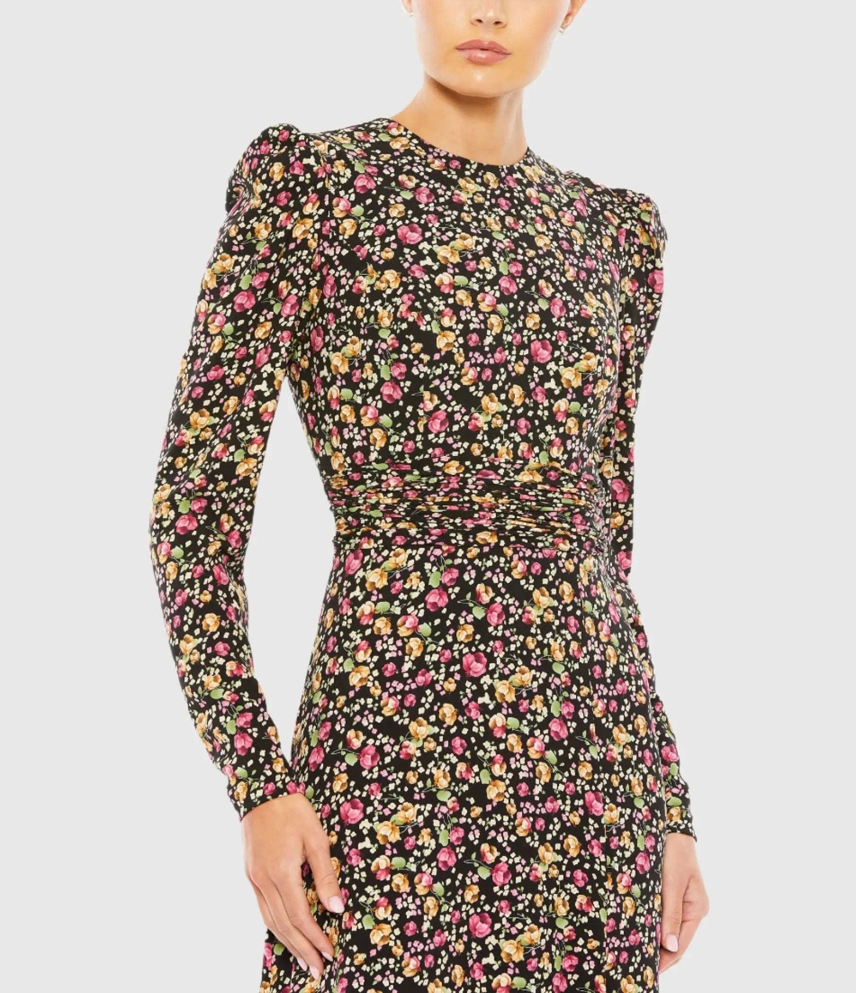 Black Floral Long Sleeve Gown