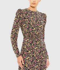 Black Floral Long Sleeve Gown