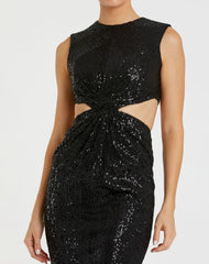 Black Sequin Front Twist Cut Out Sheath Dress - FINAL SALE
