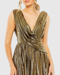 Gold Sleeveless Cowl Detail A Line Mini Dress