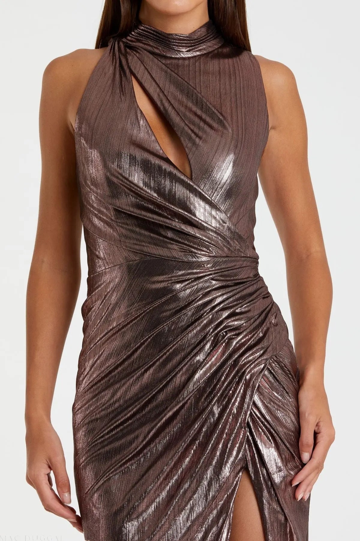 Brown High Neck Sleeveless Gown