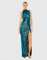 Teal High Neck Sleeveless Gown - FINAL SALE