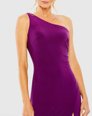 Purple One Shoulder Cowl Back Jersey Midi Dress