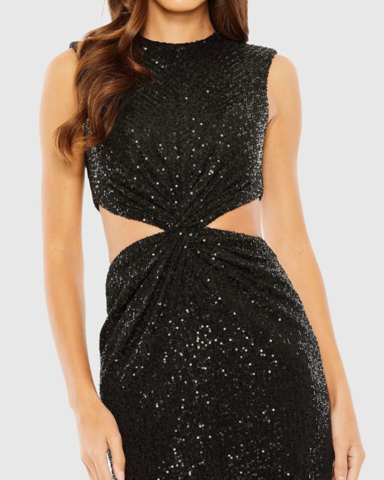 Black Sequin Twist Cut Out Open Back Gown