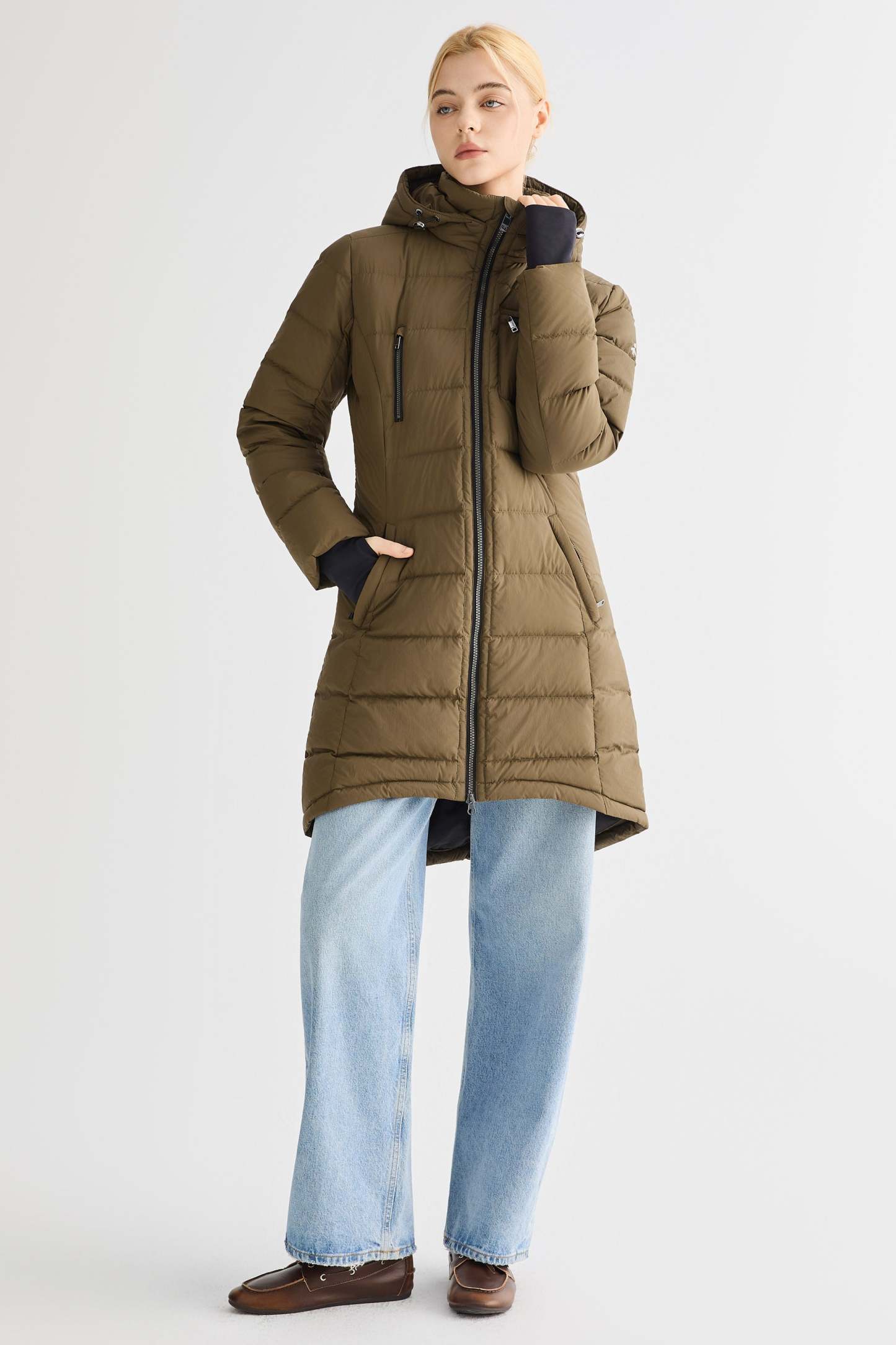 Slant Pocket Zip up Puffer Down Coat