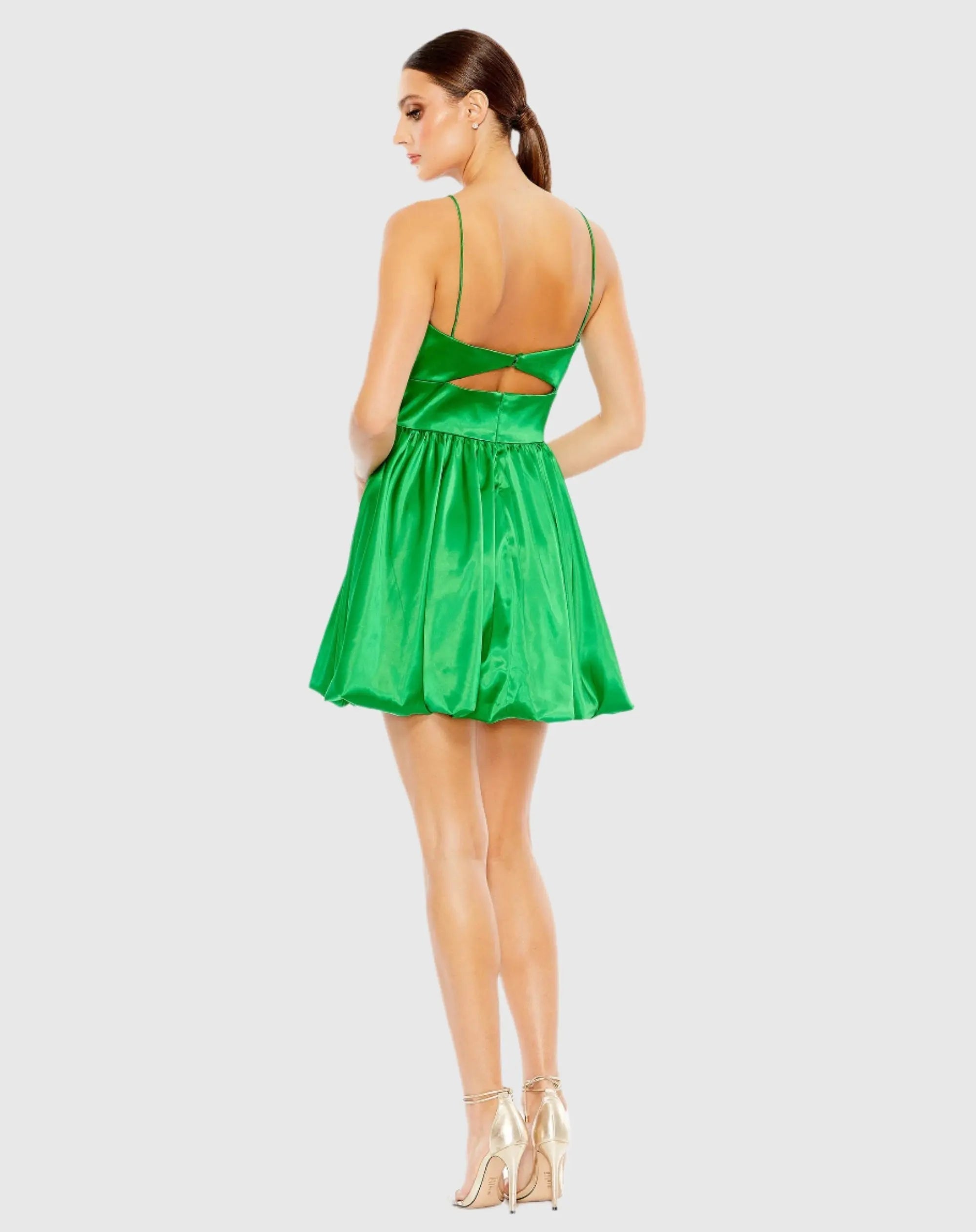 Green Bow Front Bubble Hem Mini Dress