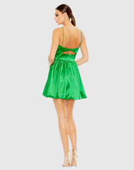 Green Bow Front Bubble Hem Mini Dress