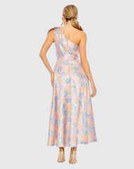 Pink One Shoulder Embroidered Floral A Line Dress