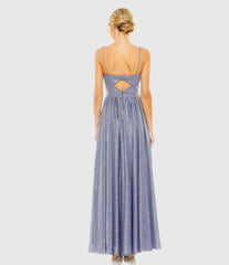 Blue Slim Strap Front Cutout Gown