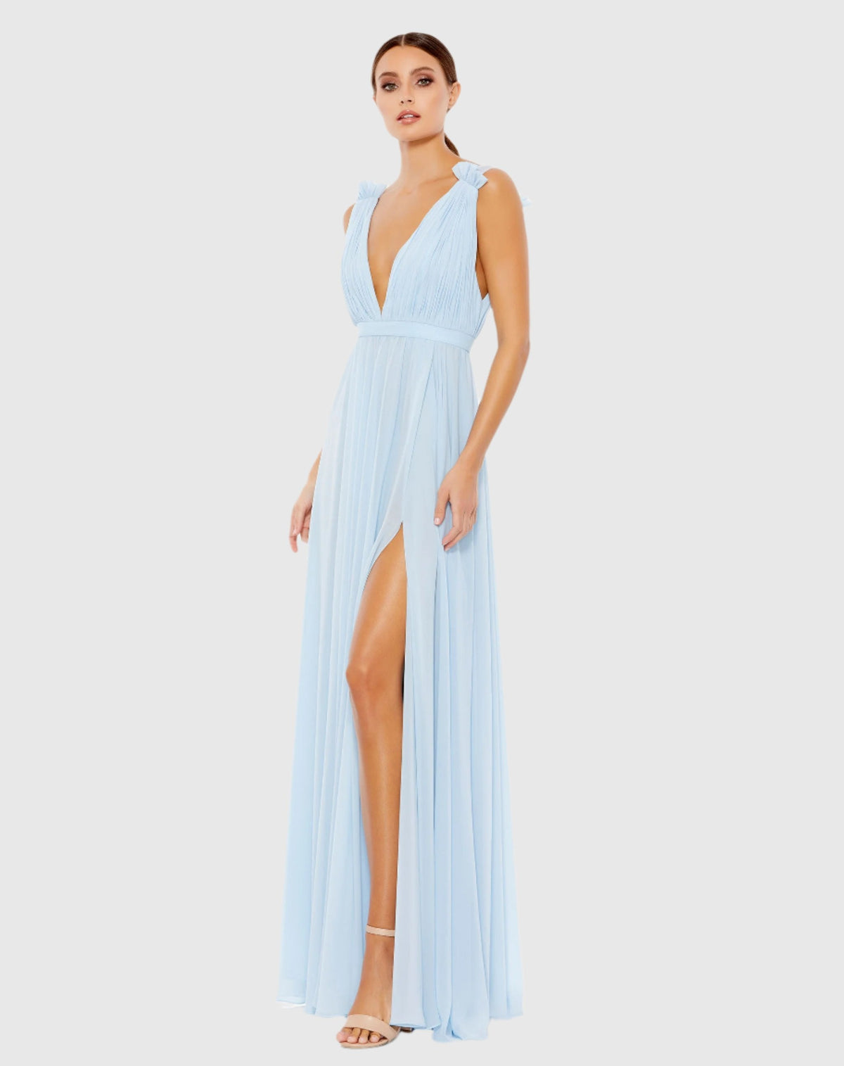 Sleeveless Pleated Chiffon V-Neck Gown