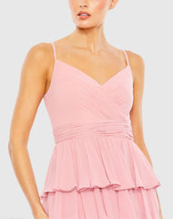 Pink V-Neck Sleeveless Gown with Ruffled Skirt