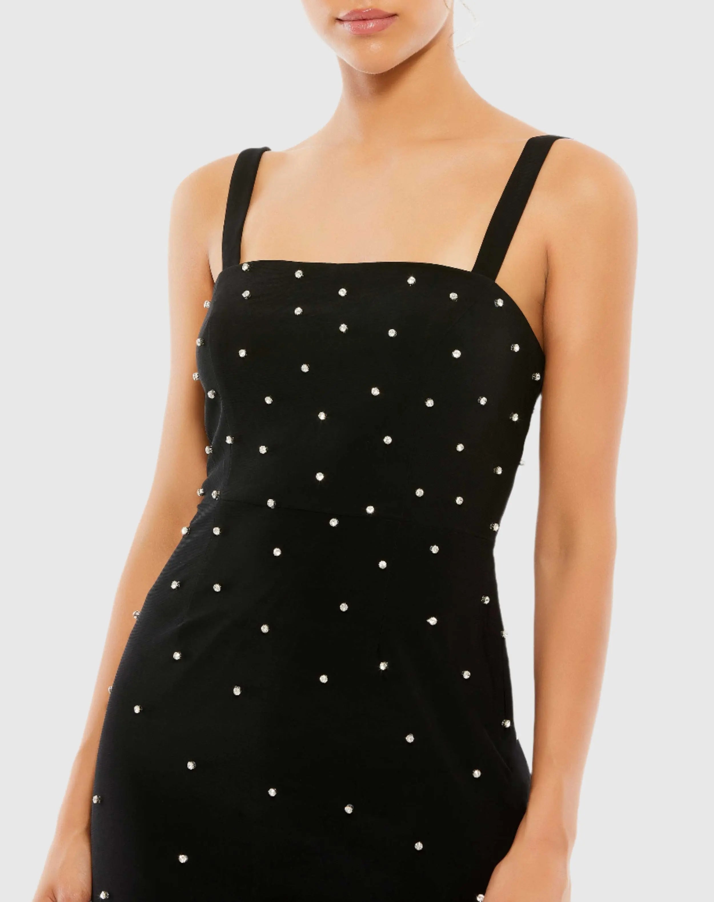 Black Sleeveless Rhinestone Encrusted Square Neck Mini Dress - FINAL SALE