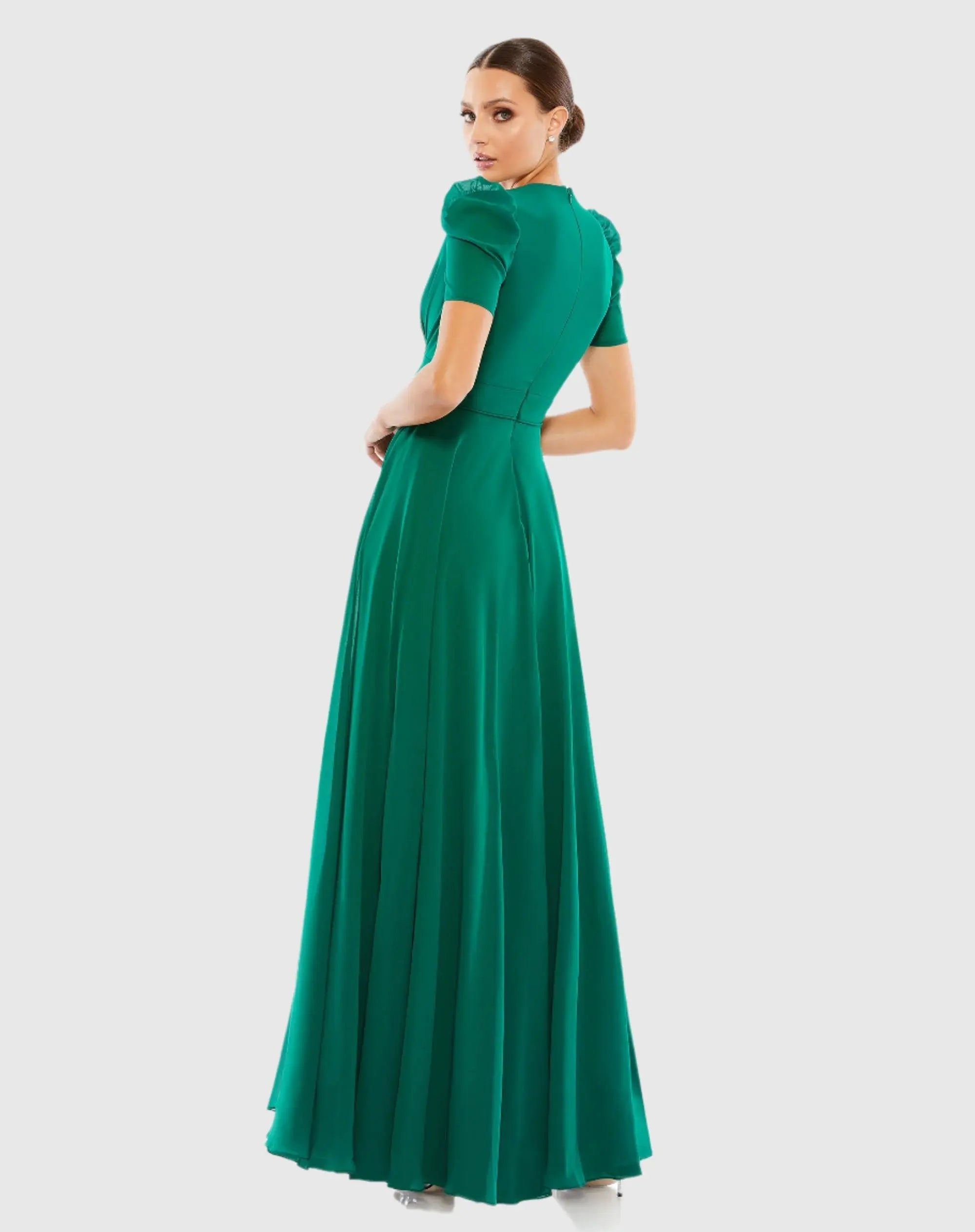 Green Plunge Neck Short Sleeve Gown