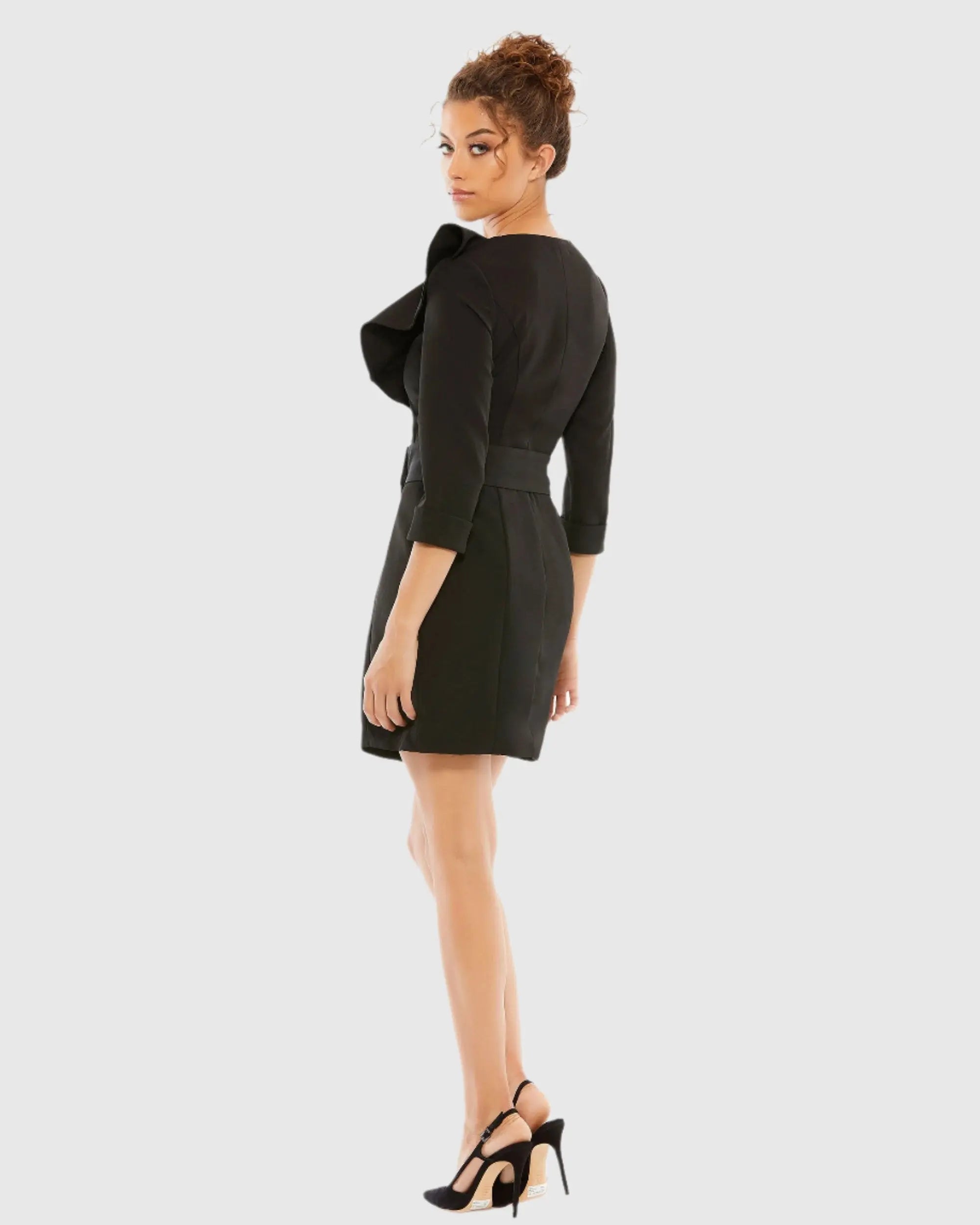 Black Ruffled Faux Tuxedo Mini Dress