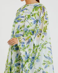 Multicolor Floral Print High Neck Ruffle Hem Cape Mini Dress