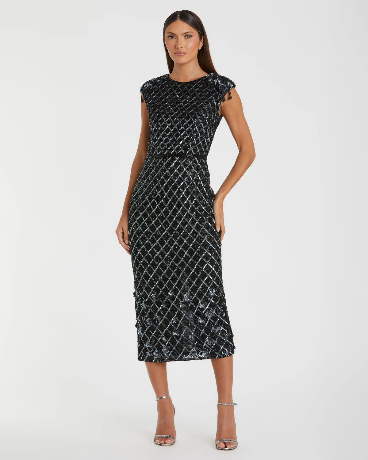 Black High Neck Dress w/ Crystal Fringe Detail